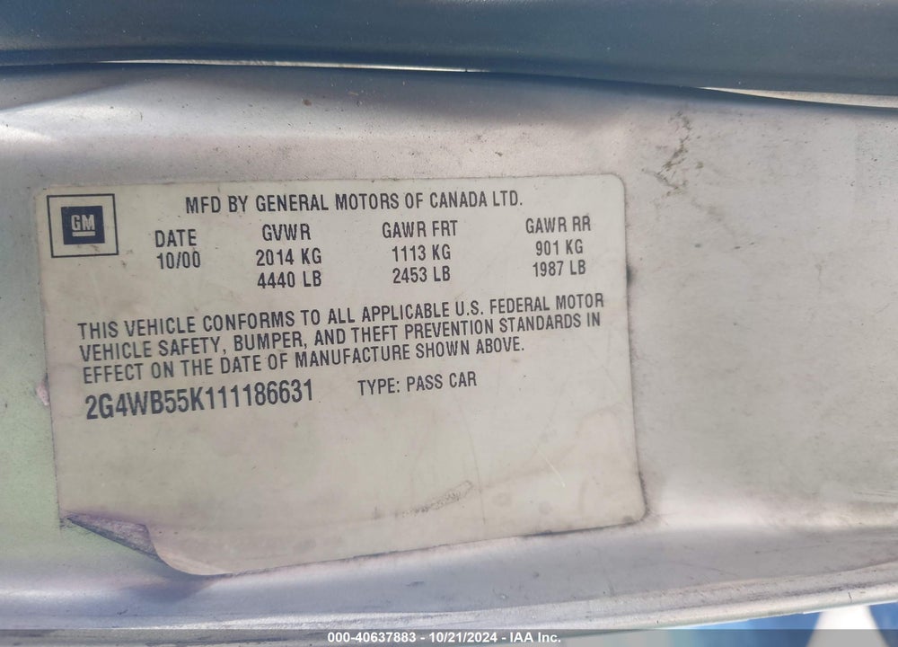 2001 BUICK REGAL LS VIN: 2G4WB55K111186631