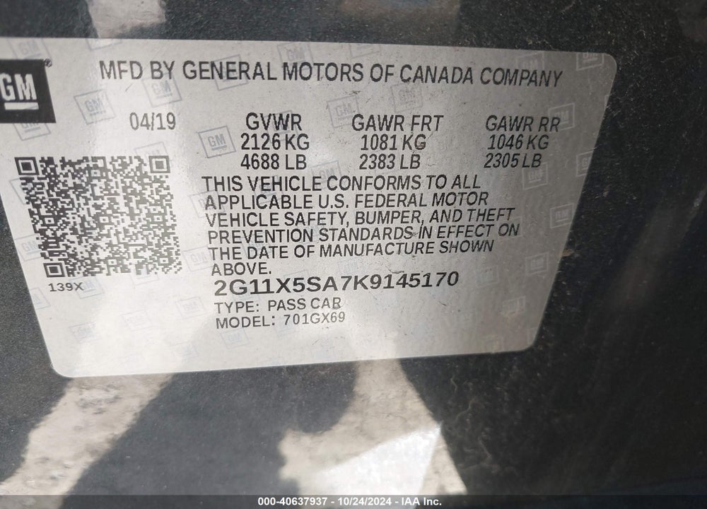 2019 CHEVROLET IMPALA LS VIN: 2G11X5SA7K9145170