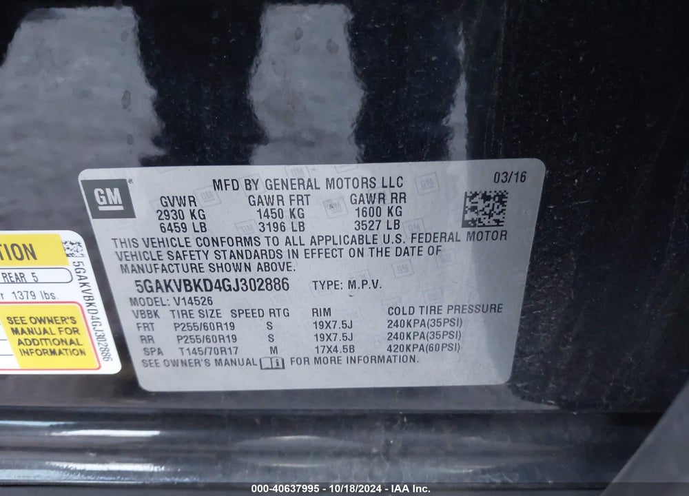 2016 BUICK ENCLAVE LEATHER VIN: 5GAKVBKD4GJ302886