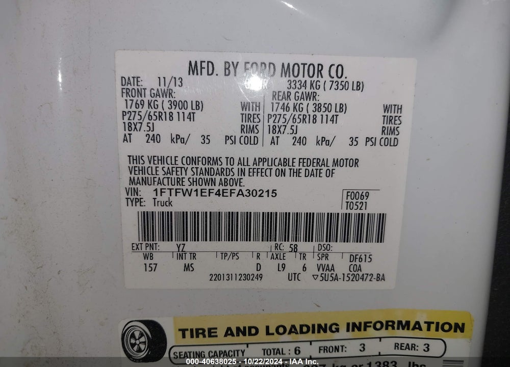 2014 FORD F-150 XLT VIN: 1FTFW1EF4EFA30215