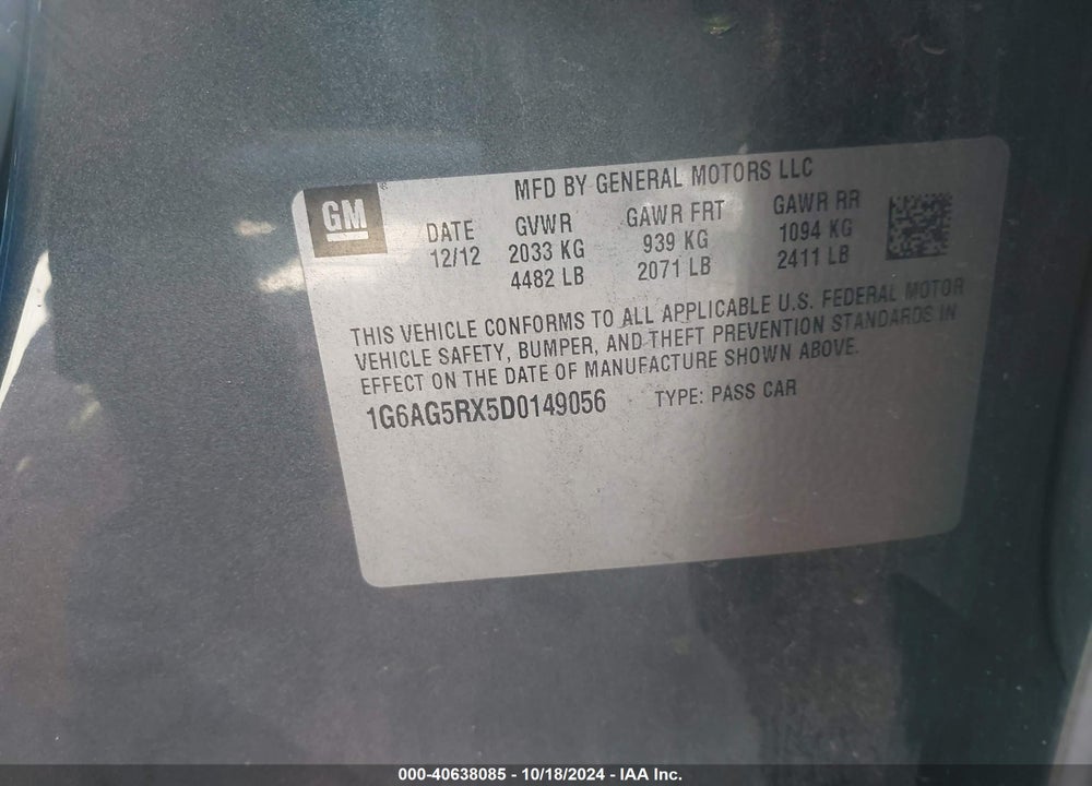 2013 CADILLAC ATS STANDARD VIN: 1G6AG5RX5D0149056