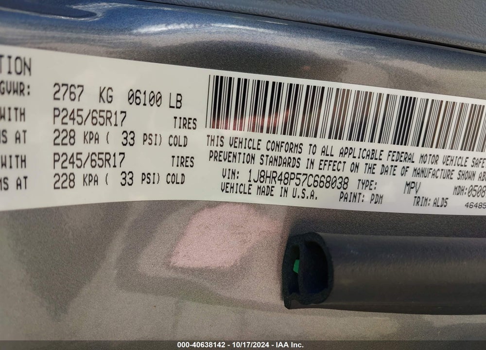 2007 JEEP GRAND CHEROKEE LAREDO VIN: 1J8HR48P57C668038