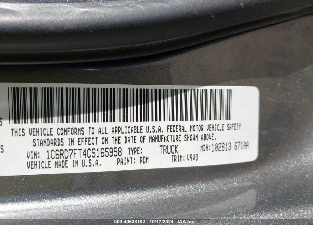 2012 RAM 1500 VIN: 1C6RD7FT4CS165958