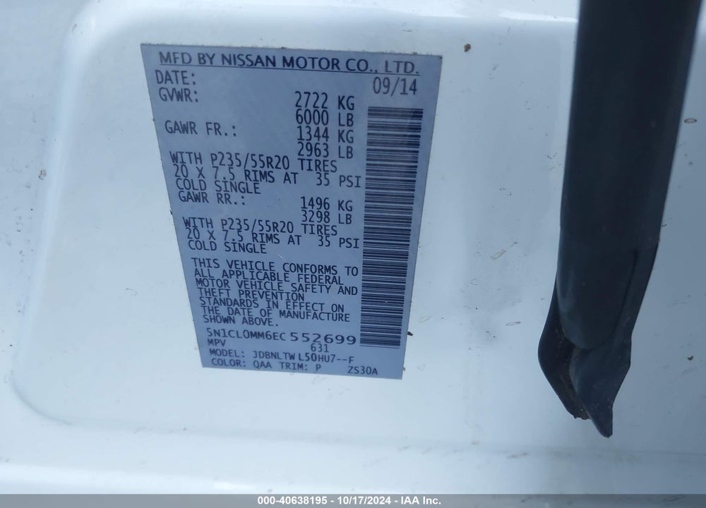 2014 INFINITI QX60 HYBRID VIN: 5N1CL0MM6EC552699