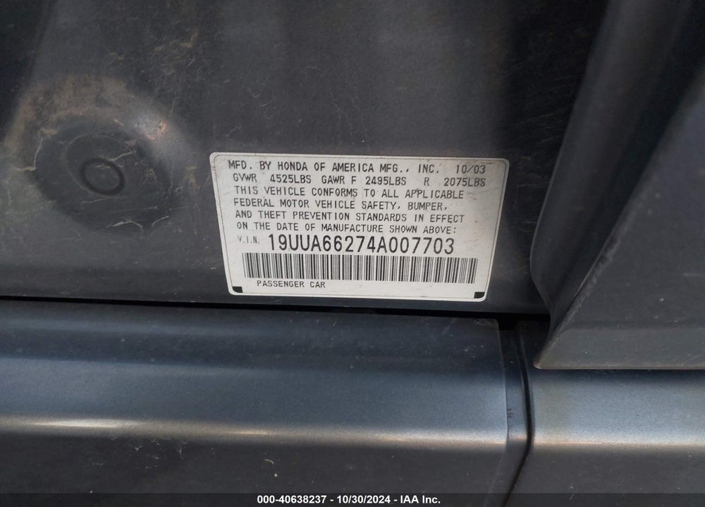 2004 ACURA TL VIN: 19UUA66274A007703