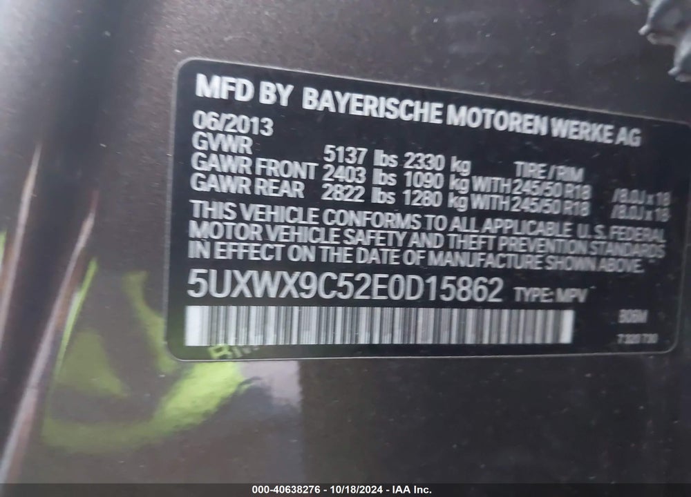 2014 BMW X3 XDRIVE28I VIN: 5UXWX9C52E0D15862