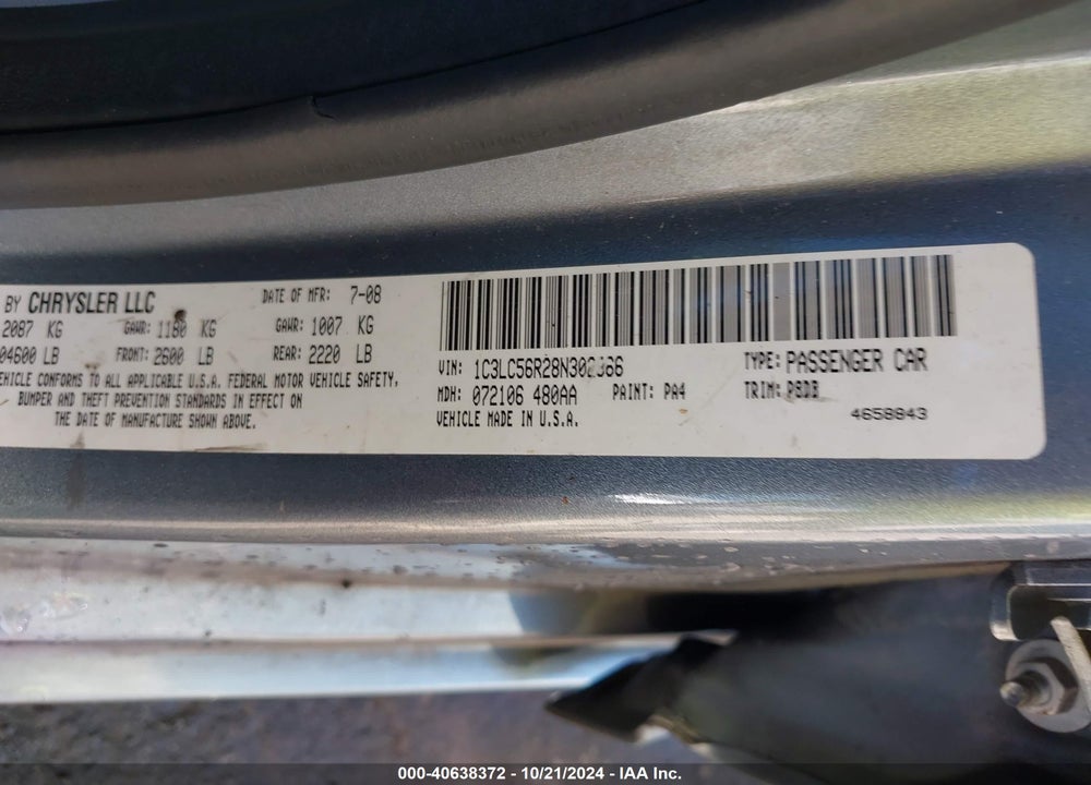 2008 CHRYSLER SEBRING TOURING VIN: 1C3LC56R28N302366