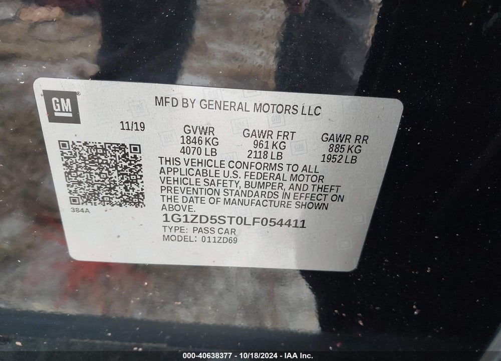 2020 CHEVROLET MALIBU FWD LT VIN: 1G1ZD5ST0LF054411