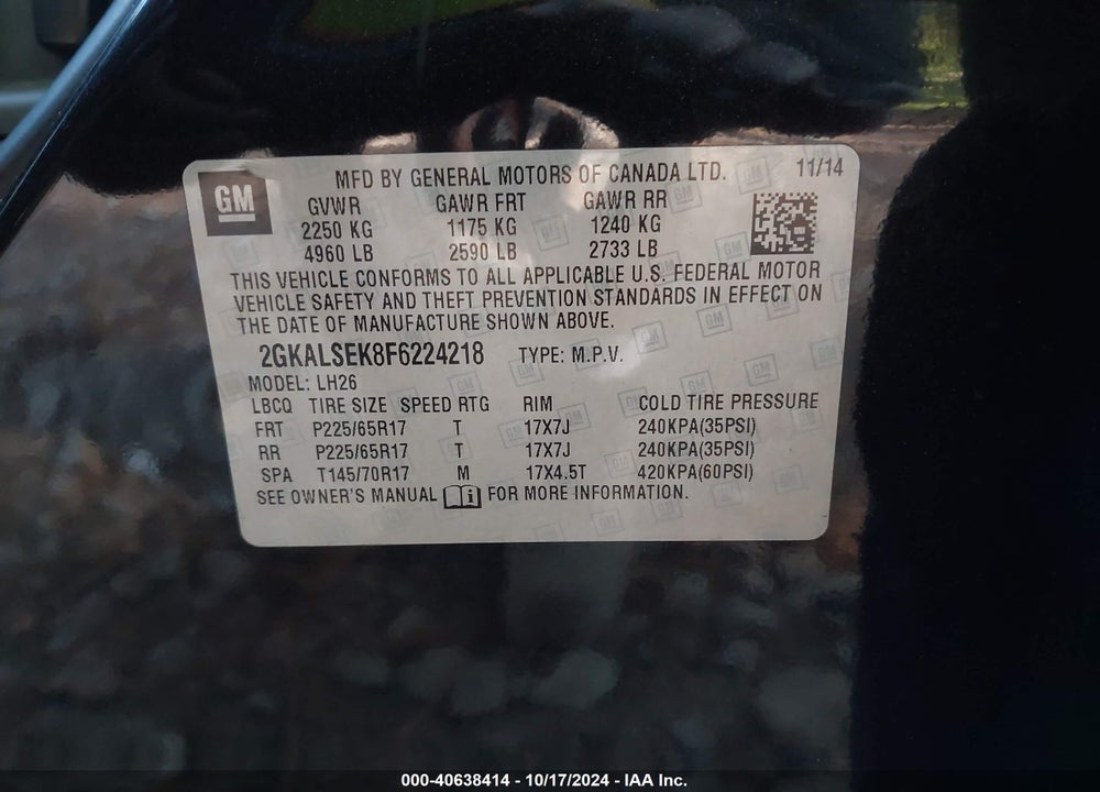 2015 GMC TERRAIN SLT-1 VIN: 2GKALSEK8F6224218