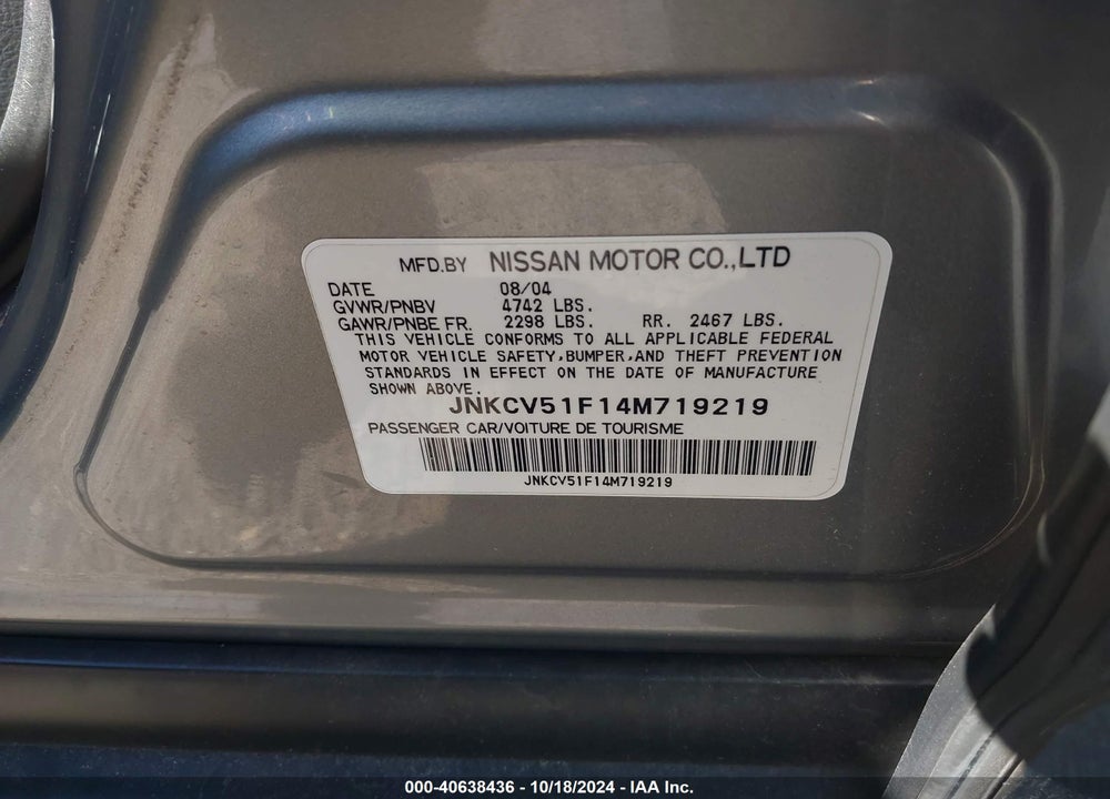 2004 INFINITI G35X VIN: JNKCV51F14M719219