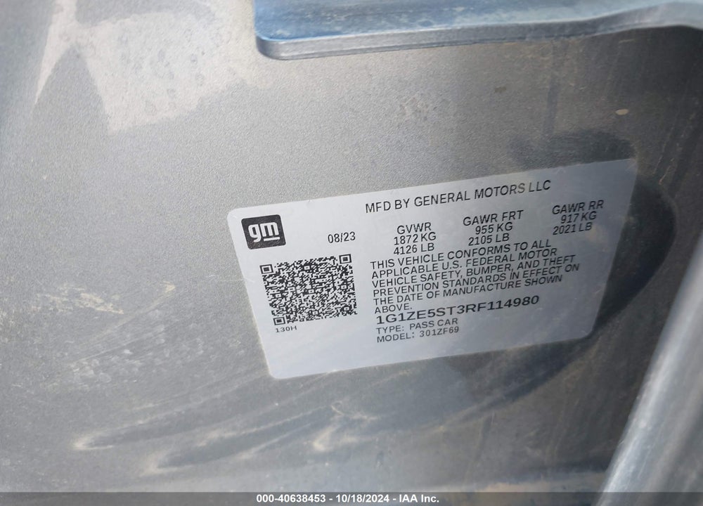 2024 CHEVROLET MALIBU FWD 2LT VIN: 1G1ZE5ST3RF114980