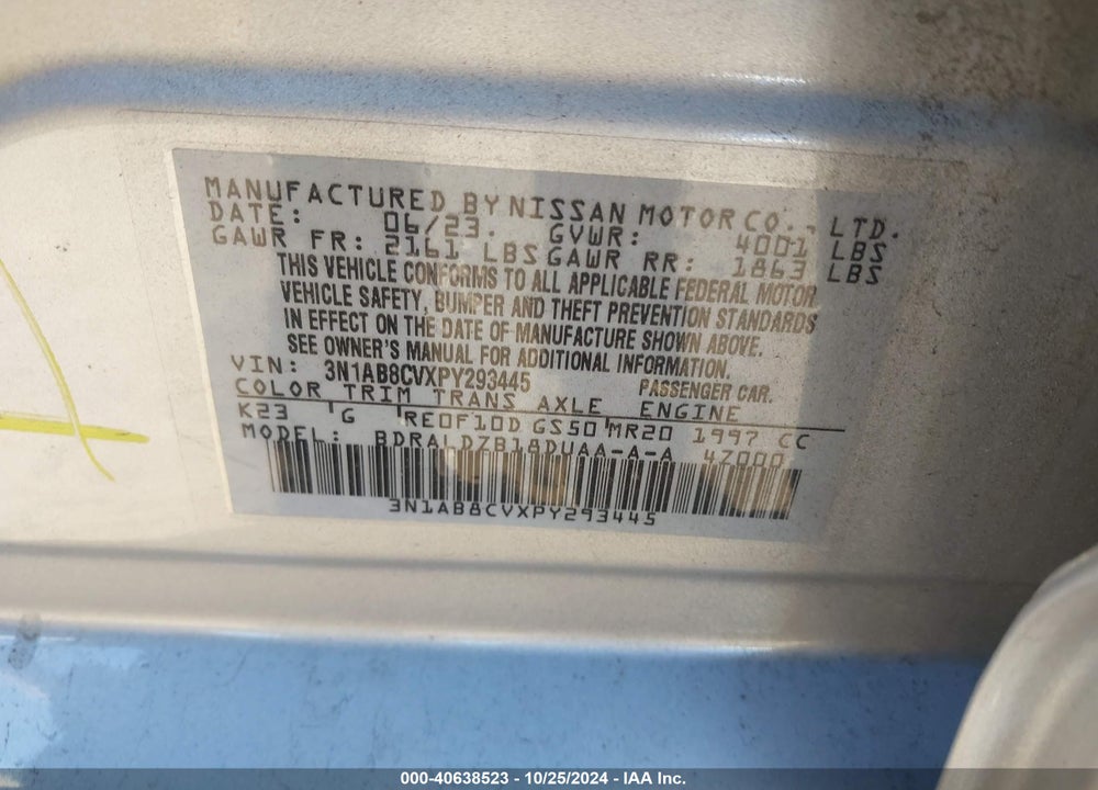 2023 NISSAN SENTRA SV XTRONIC CVT VIN: 3N1AB8CVXPY293445
