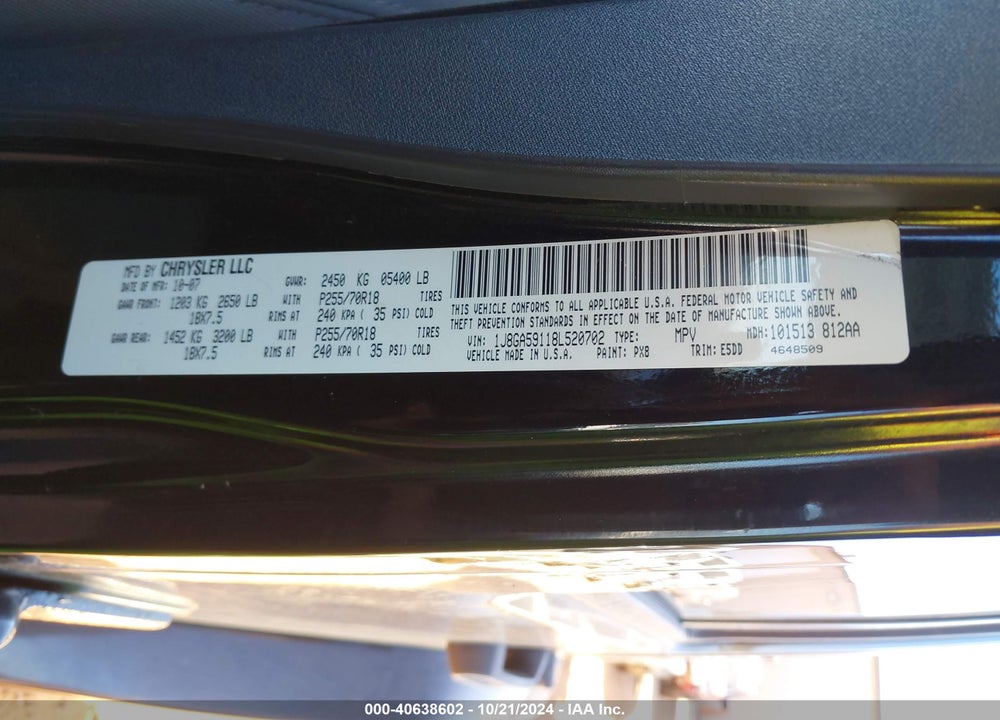 2008 JEEP WRANGLER UNLIMITED SAHARA VIN: 1J8GA59118L520702