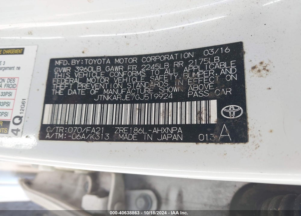 2016 SCION IM VIN: JTNKARJE7GJ519924