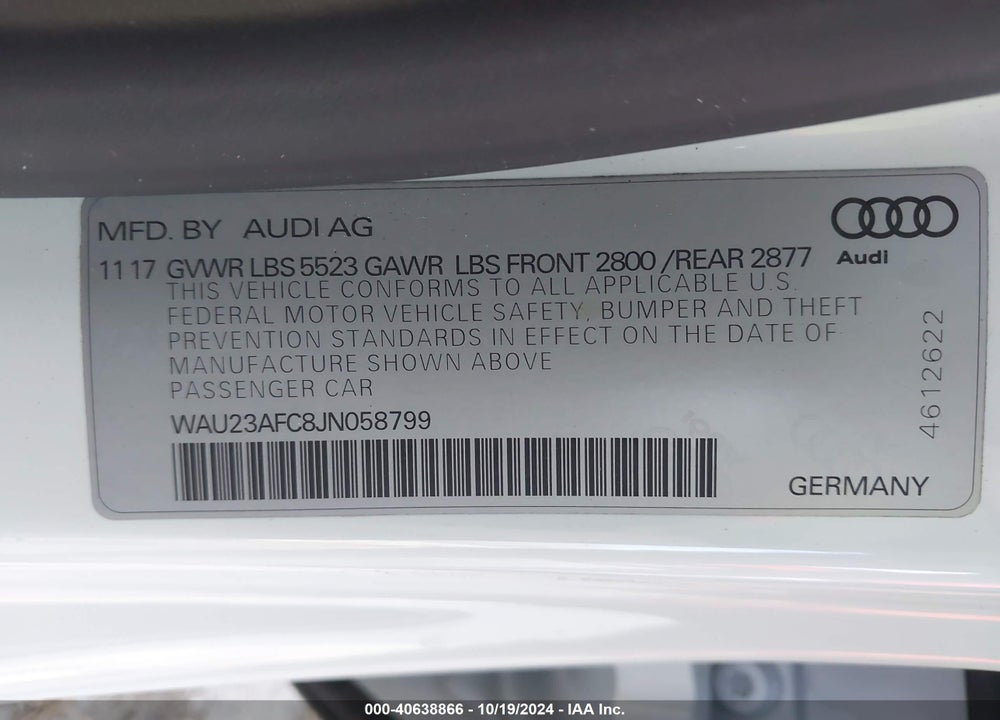 2018 AUDI A7 3.0T PREMIUM PLUS VIN: WAU23AFC8JN058799