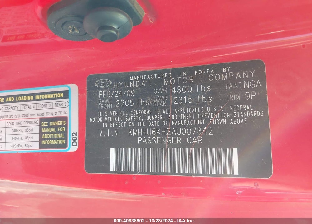 2010 HYUNDAI GENESIS 3.8 VIN: KMHHU6KH2AU007342