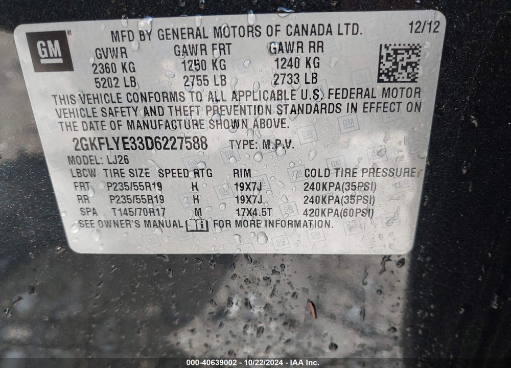 2013 GMC TERRAIN DENALI VIN: 2GKFLYE33D6227588