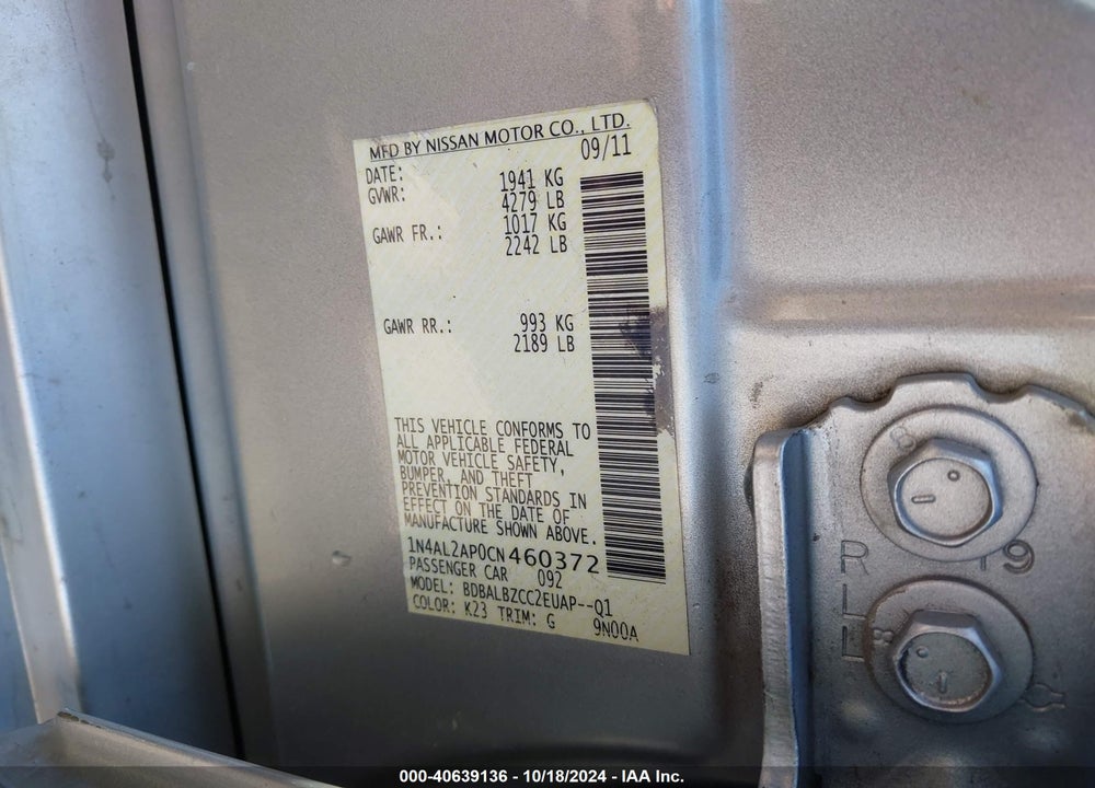 2012 NISSAN ALTIMA 2.5 S VIN: 1N4AL2AP0CN460372