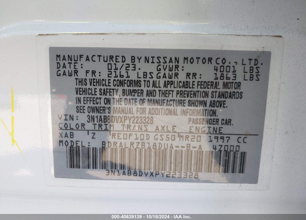 2023 NISSAN SENTRA SR XTRONIC CVT VIN: 3N1AB8DVXPY223328