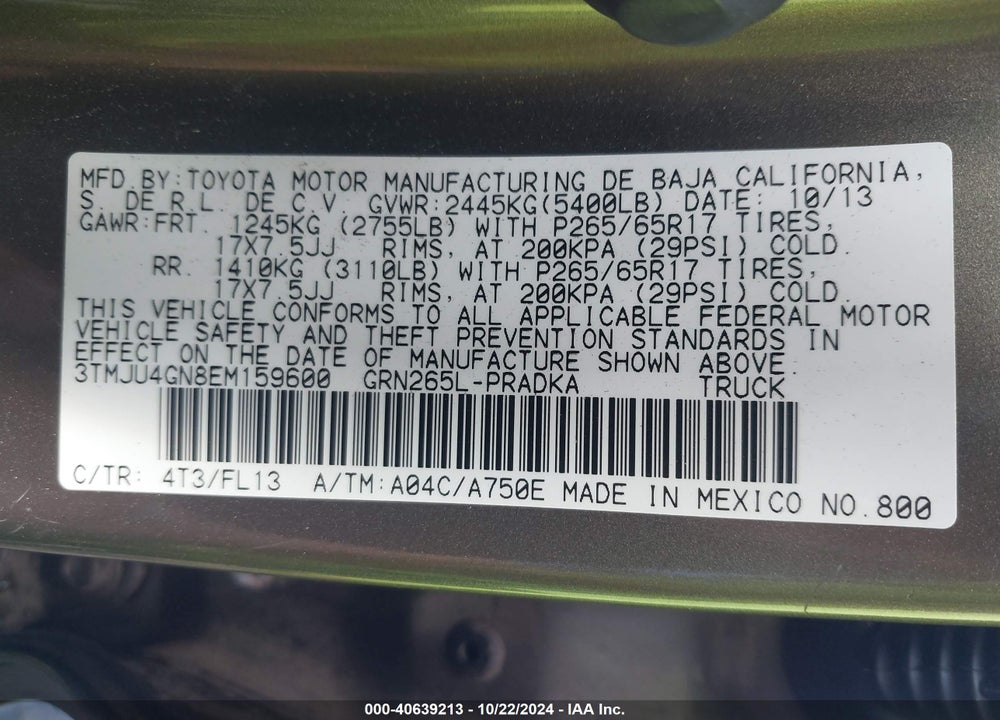 2014 TOYOTA TACOMA DOUBLE CAB PRERUNNER VIN: 3TMJU4GN8EM159600