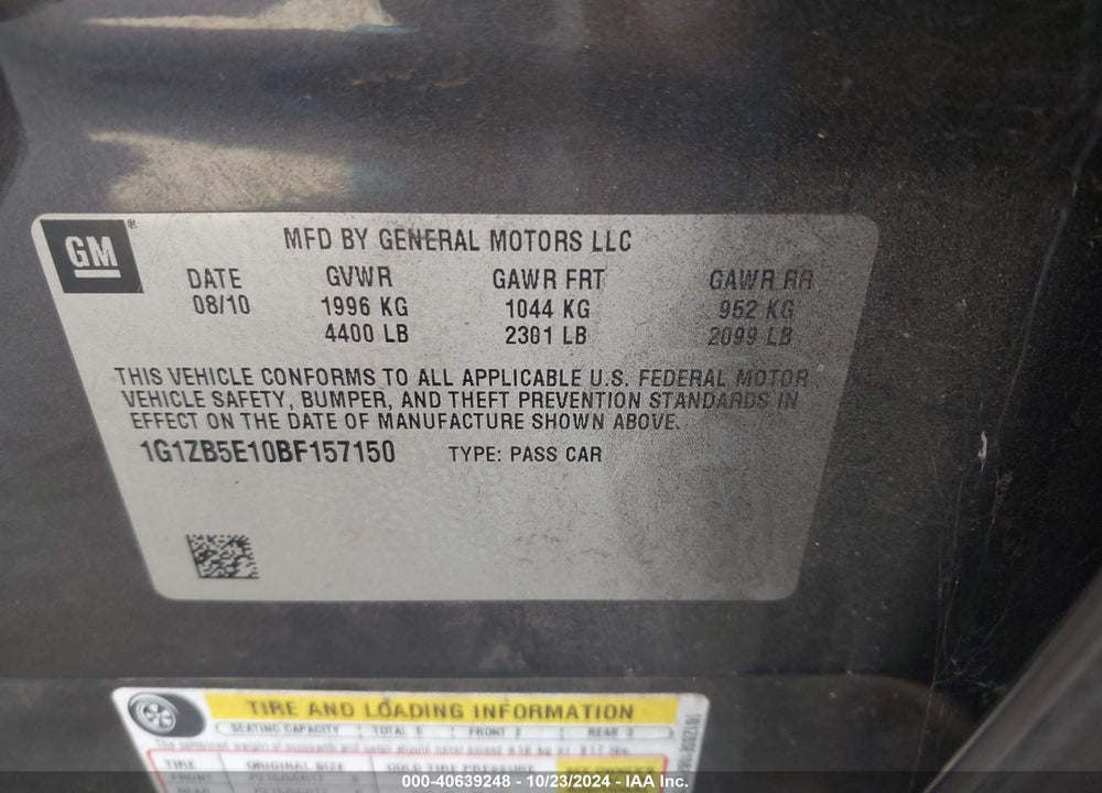 2011 CHEVROLET MALIBU LS VIN: 1G1ZB5E10BF157150