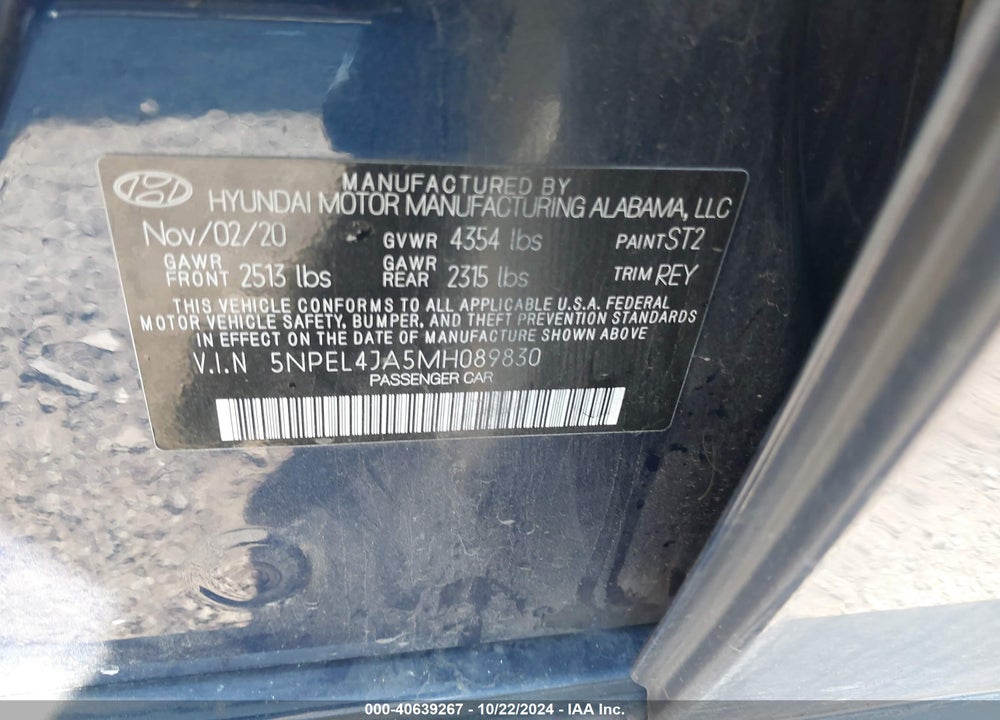 2021 HYUNDAI SONATA SEL VIN: 5NPEL4JA5MH089830