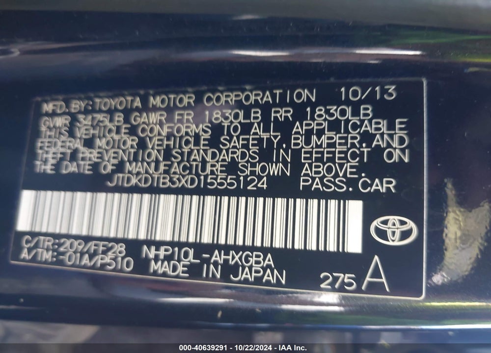 2013 TOYOTA PRIUS C THREE VIN: JTDKDTB3XD1555124