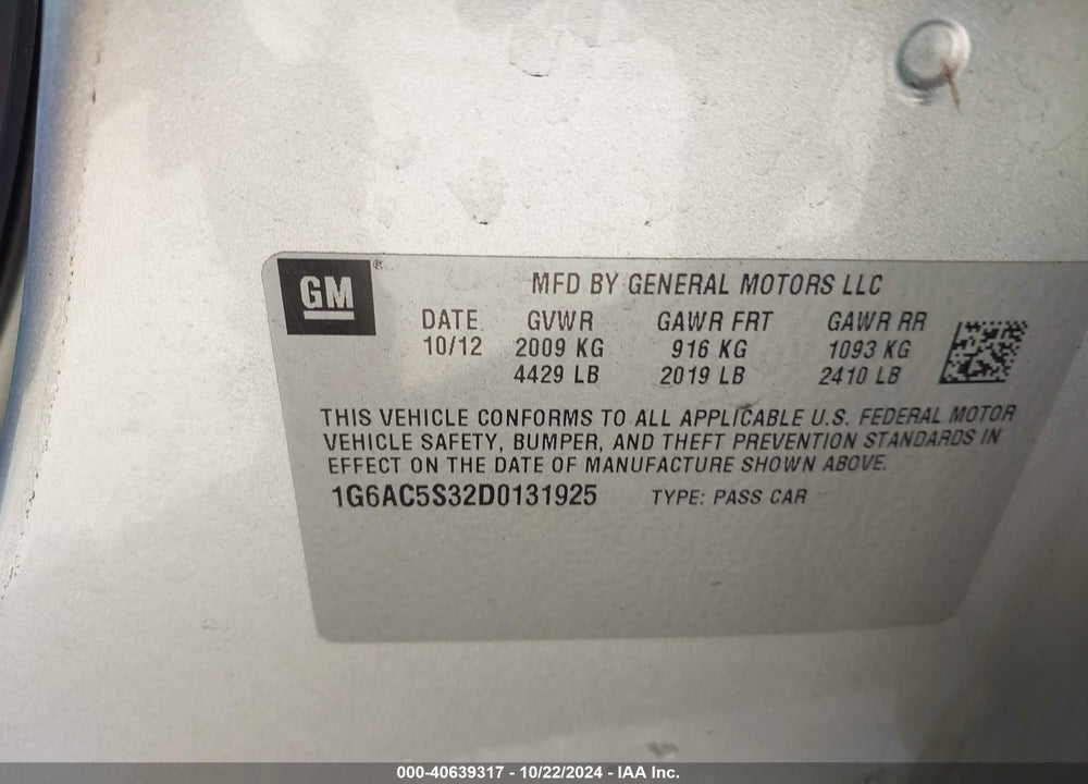 2013 CADILLAC ATS PERFORMANCE VIN: 1G6AC5S32D0131925