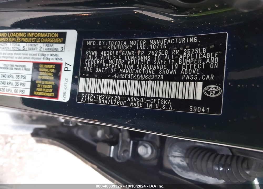 2017 TOYOTA CAMRY SE VIN: 4T1BF1FKXHU689129