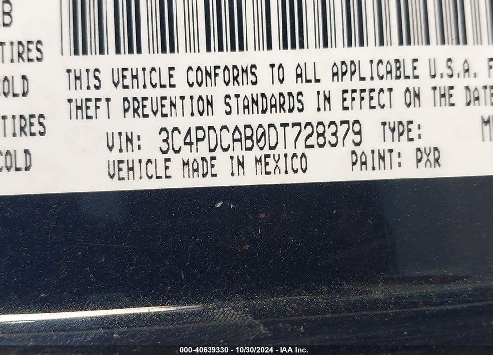 2013 DODGE JOURNEY AMERICAN VALUE PKG VIN: 3C4PDCAB0DT728379