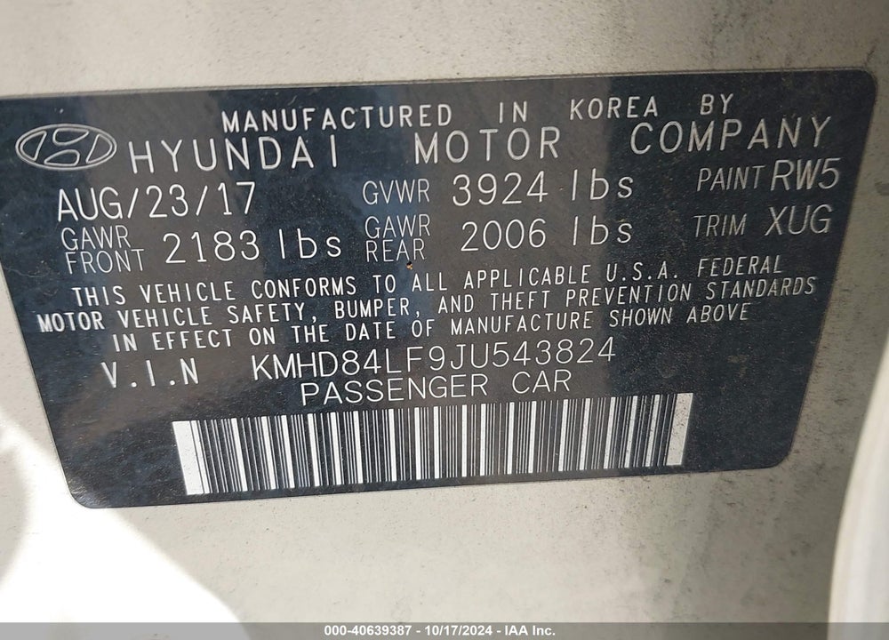 2018 HYUNDAI ELANTRA VALUE EDITION VIN: KMHD84LF9JU543824
