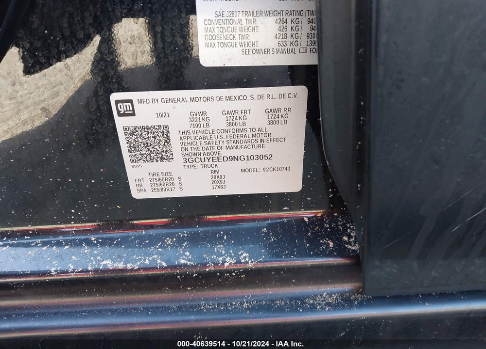 2022 CHEVROLET SILVERADO 1500 LTD 4WD  STANDARD BED RST VIN: 3GCUYEED9NG103052