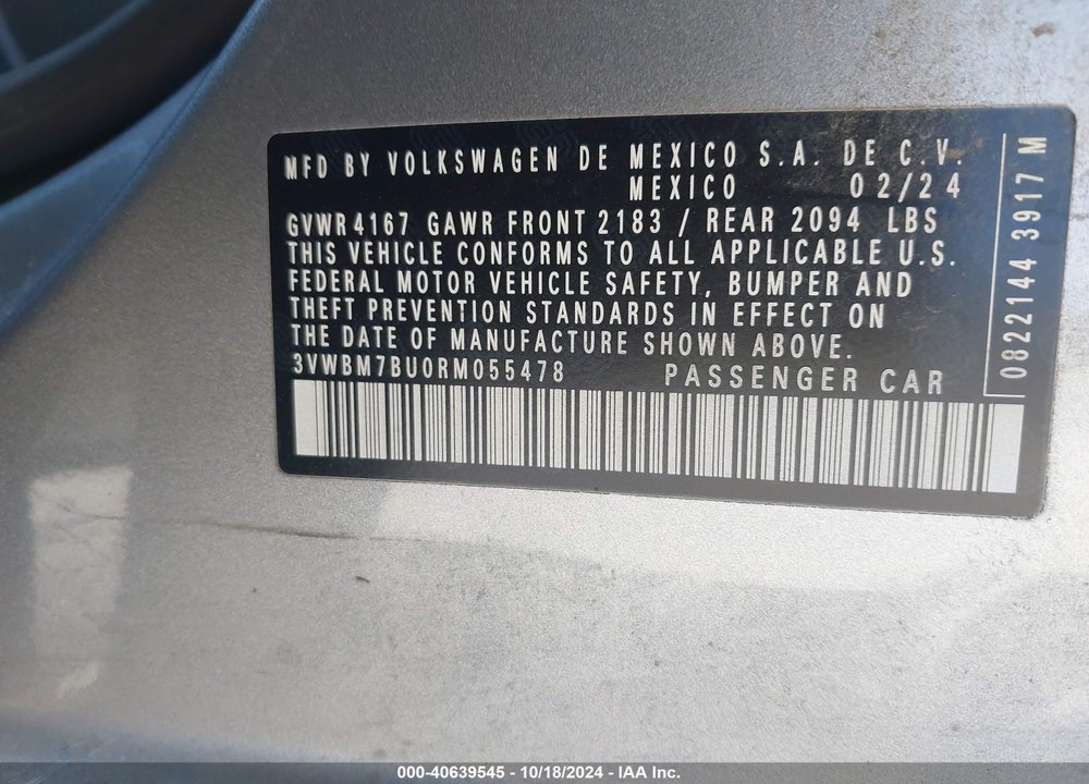 2024 VOLKSWAGEN JETTA 1.5T SPORT VIN: 3VWBM7BU0RM055478