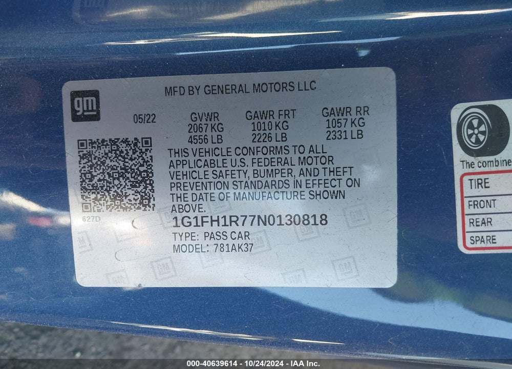 2022 CHEVROLET CAMARO RWD 2SS VIN: 1G1FH1R77N0130818
