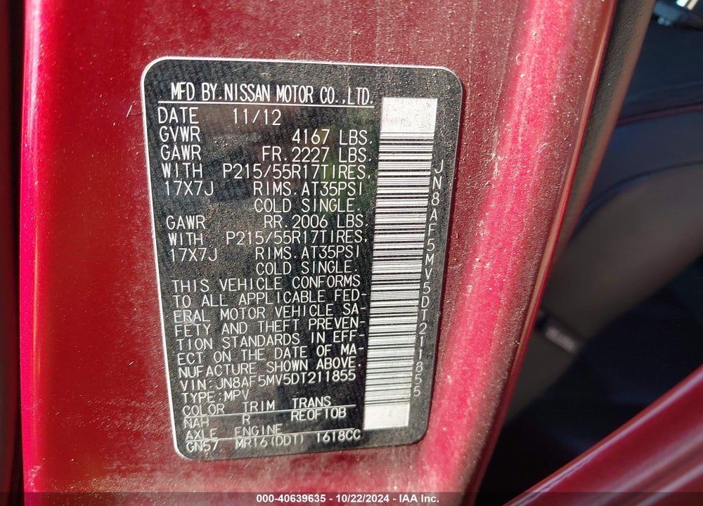 2013 NISSAN JUKE SL VIN: JN8AF5MV5DT211855