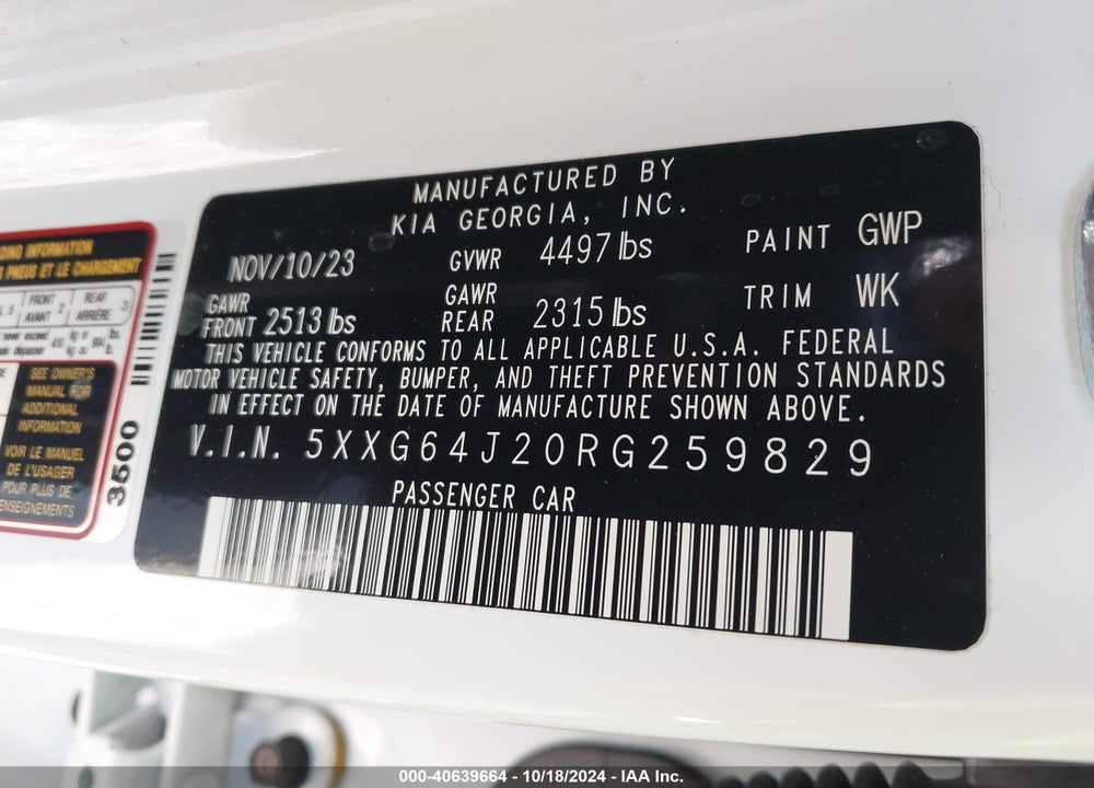 2024 KIA K5 GT LINE VIN: 5XXG64J20RG259829