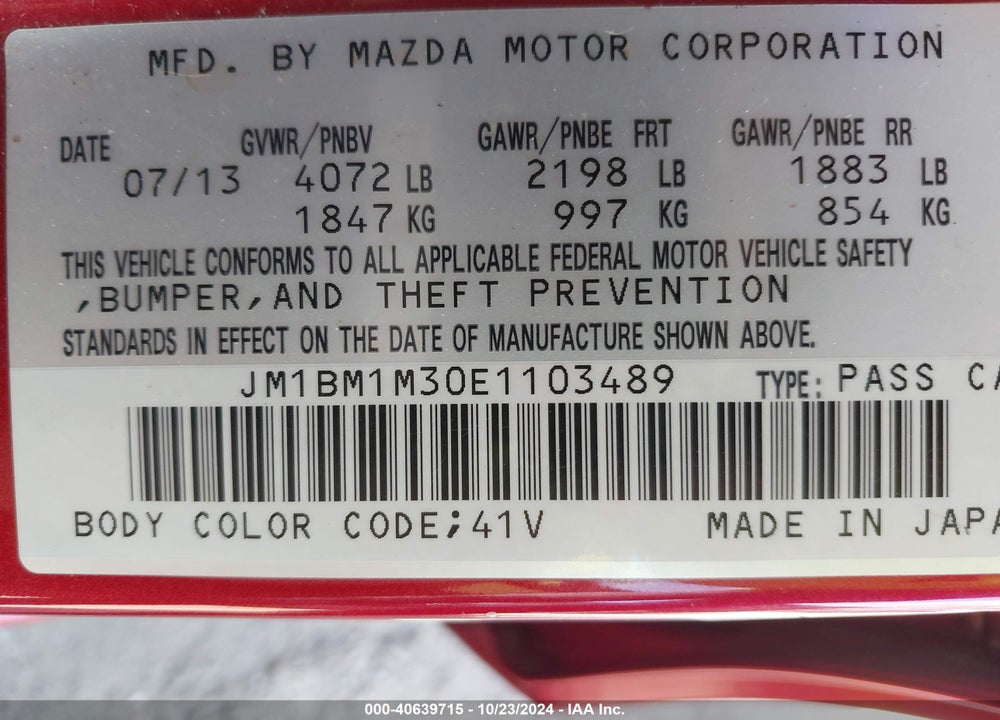 2014 MAZDA 3 S GRAND TOURING VIN: JM1BM1M30E1103489