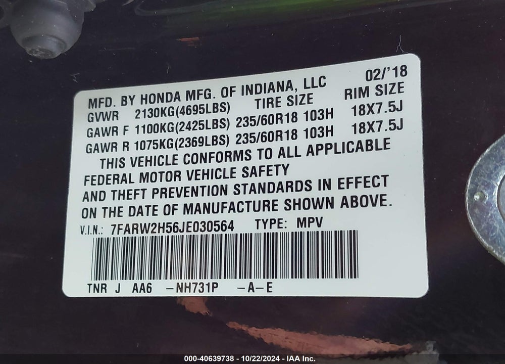 2018 HONDA CR-V EX VIN: 7FARW2H56JE030564