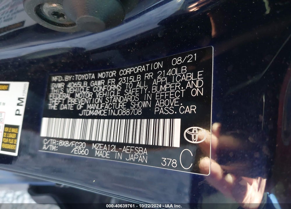 2022 TOYOTA COROLLA SE 6MT VIN: JTDM4MCE1NJ088708
