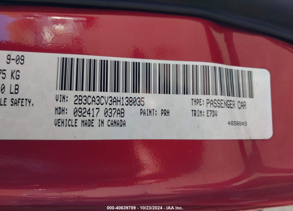 2010 DODGE CHARGER SXT VIN: 2B3CA3CV3AH138035