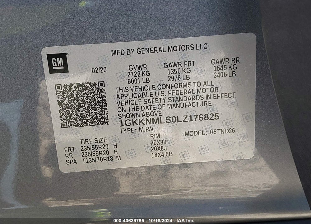 2020 GMC ACADIA FWD SLT VIN: 1GKKNMLS0LZ176825