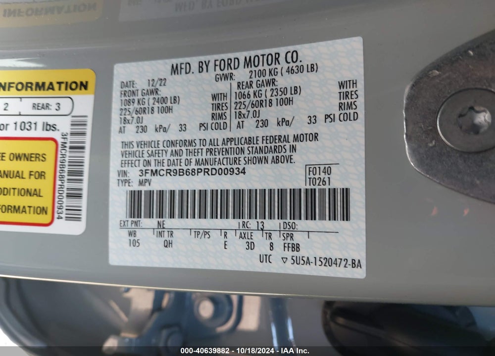2023 FORD BRONCO SPORT BIG BEND VIN: 3FMCR9B68PRD00934