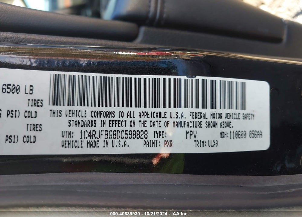 2013 JEEP GRAND CHEROKEE LIMITED VIN: 1C4RJFBG8DC598828