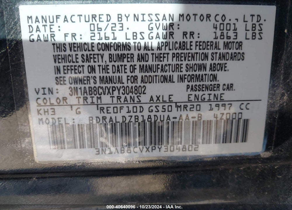 2023 NISSAN SENTRA SV XTRONIC CVT VIN: 3N1AB8CVXPY304802