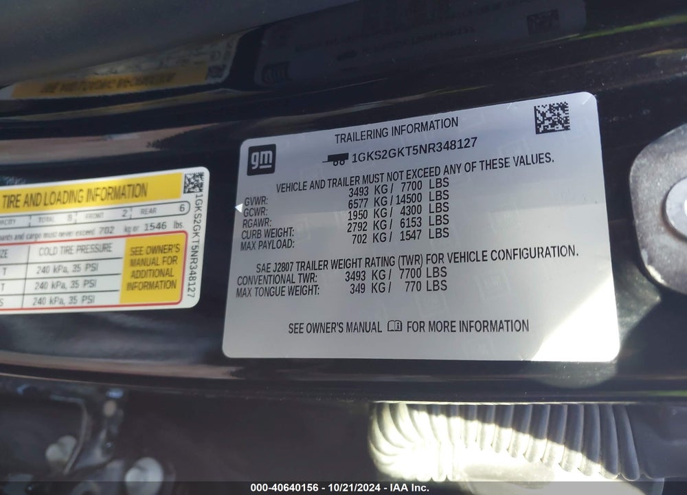 2022 GMC YUKON XL 4WD SLT VIN: 1GKS2GKT5NR348127