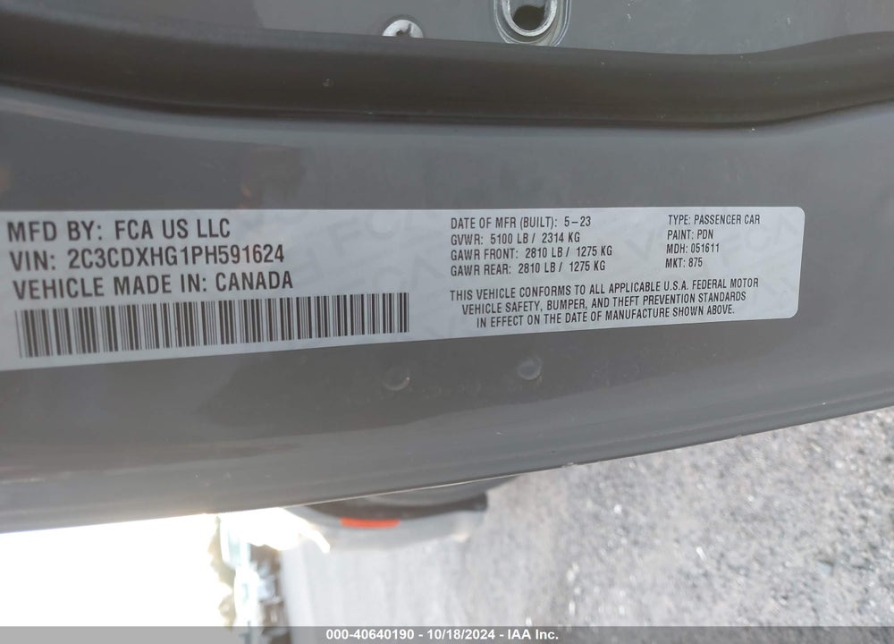 2023 DODGE CHARGER GT VIN: 2C3CDXHG1PH591624
