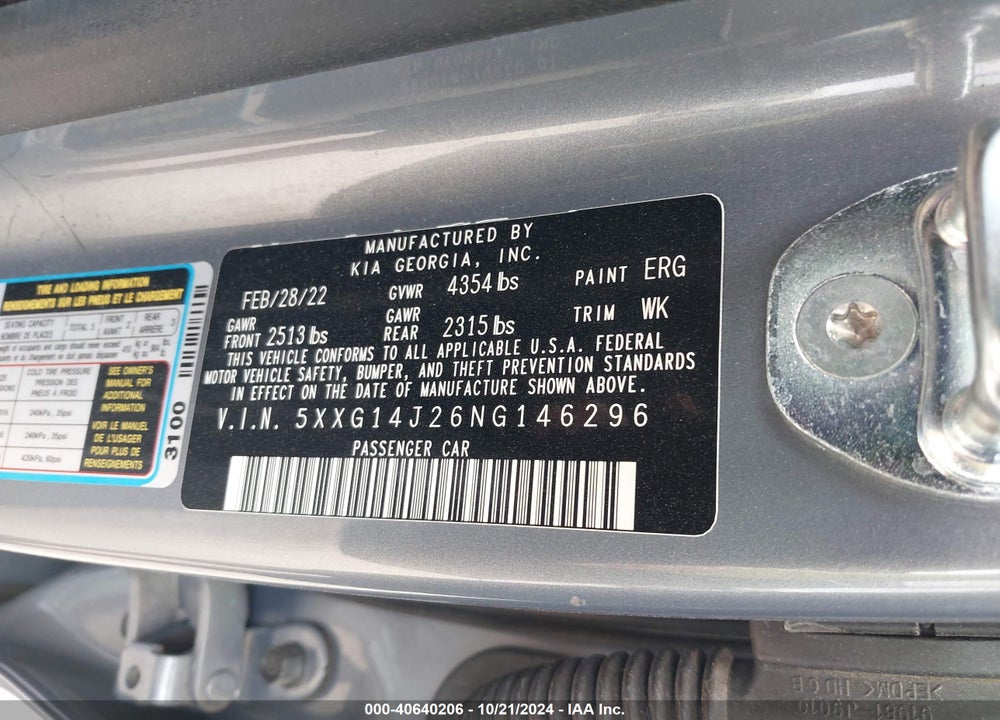 2022 KIA K5 LXS VIN: 5XXG14J26NG146296