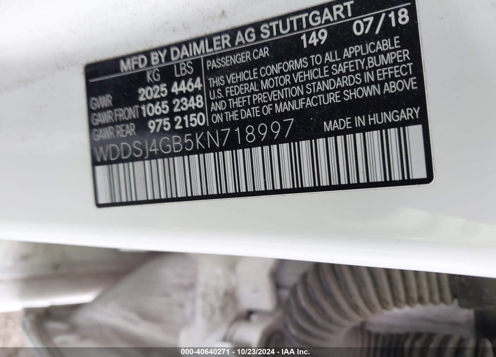 2019 MERCEDES-BENZ CLA CLA 250 VIN: WDDSJ4GB5KN718997