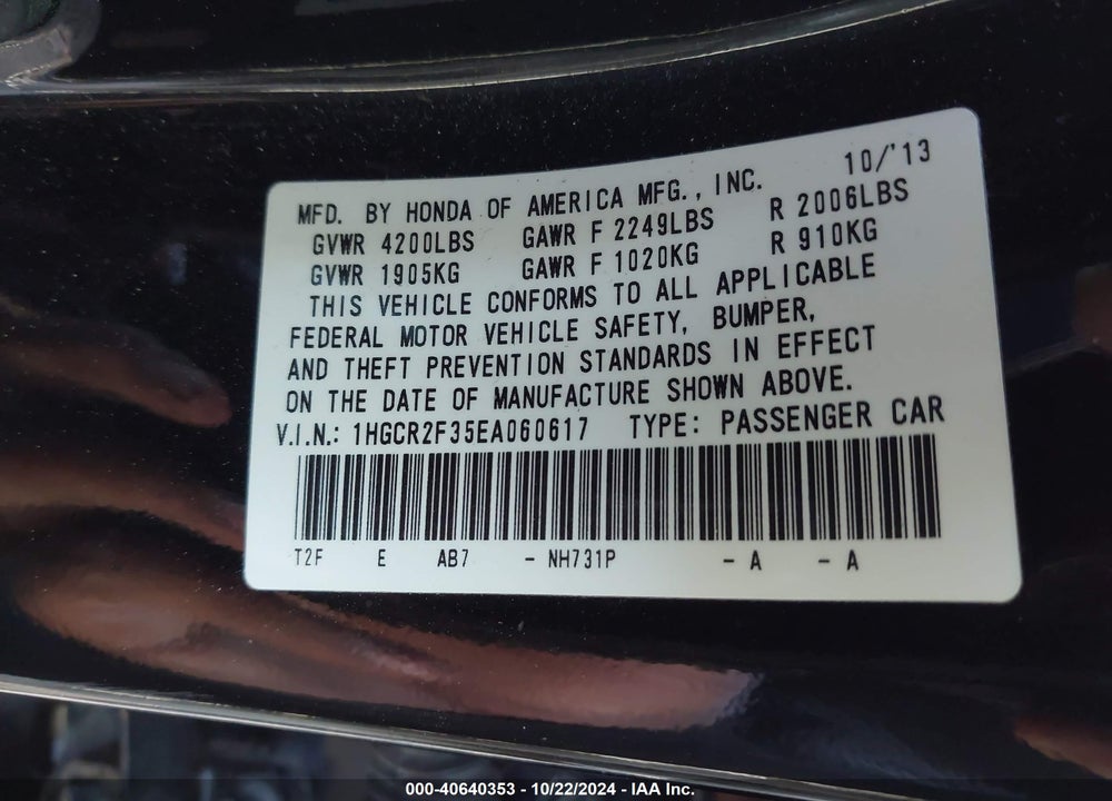 2014 HONDA ACCORD LX VIN: 1HGCR2F35EA060617