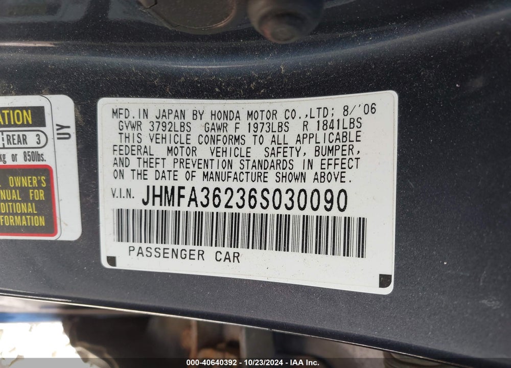 2006 HONDA CIVIC HYBRID VIN: JHMFA36236S030090